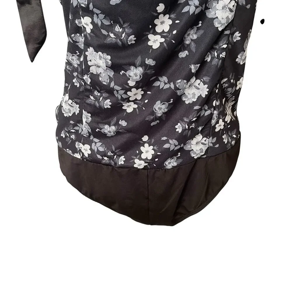 NWT Lulu's Womens XL Bodysuit Tank Top Tie Straps Black Gray Floral Thong Snap - Picture 12 of 13